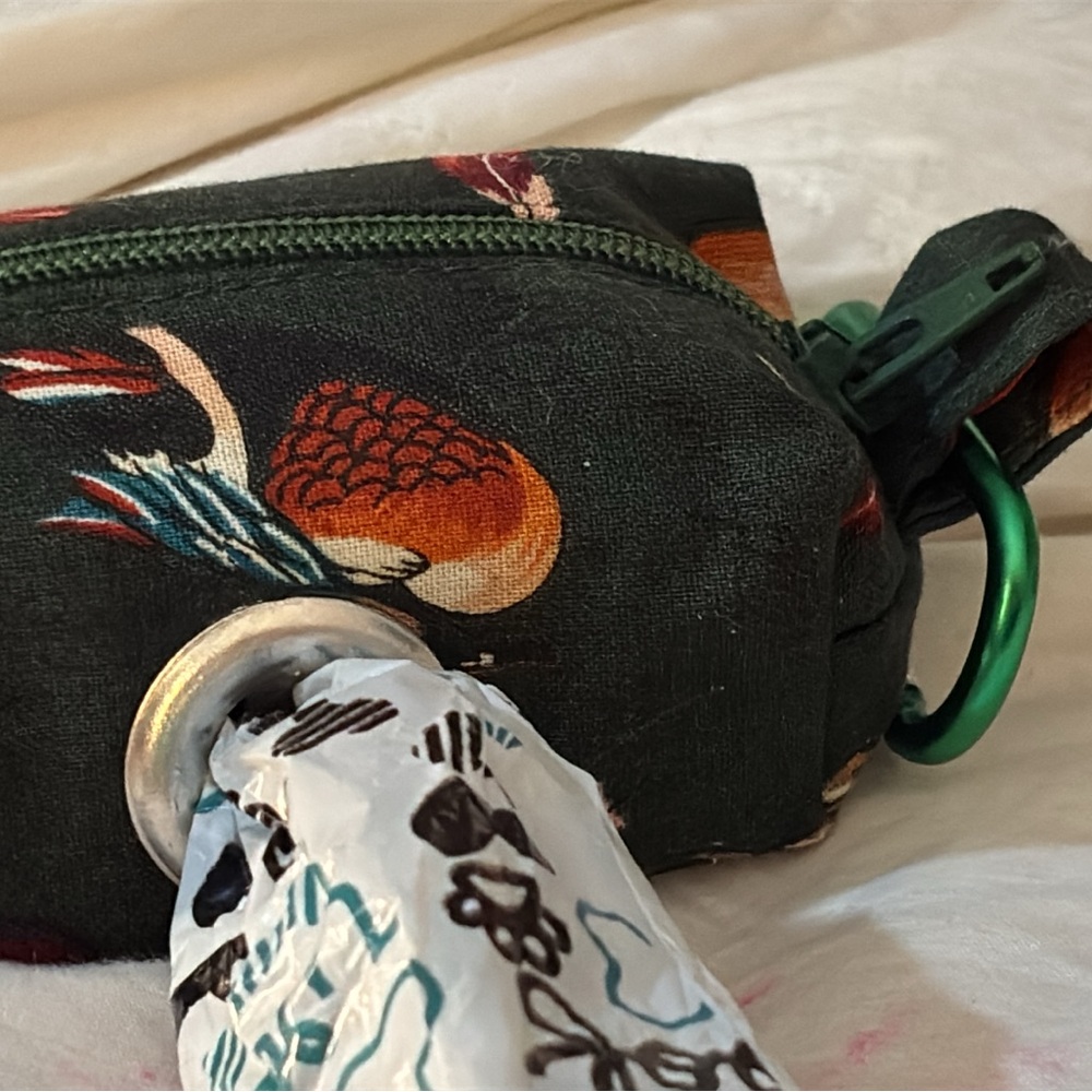Dark Green Duck 🦆 Patterned Pouch with Dispenser poop 💩 bag carrier